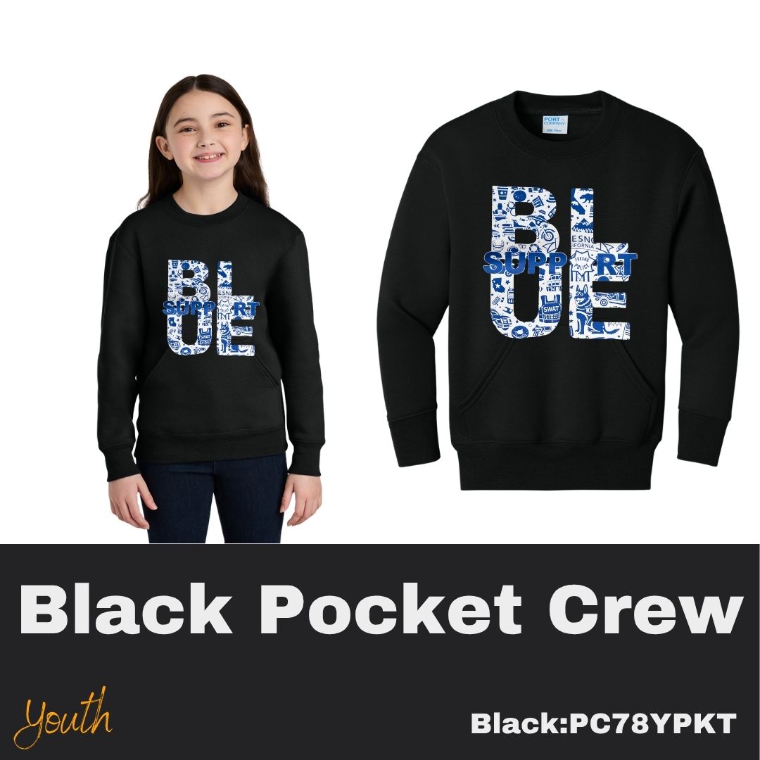 116 Support BLUE Black Crew Pocket Sweatshirt