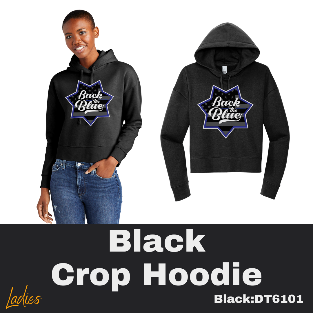 14 Back The Blue Black Crop Hoodie Ladies