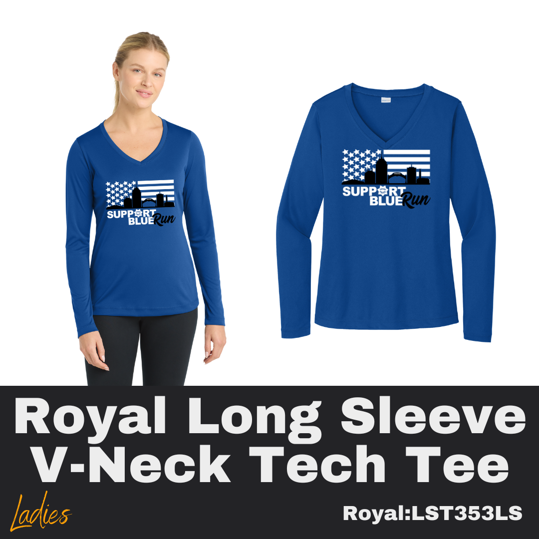R29 SBRun Ladies Royal Long Sleeve V-Neck Tech Tee