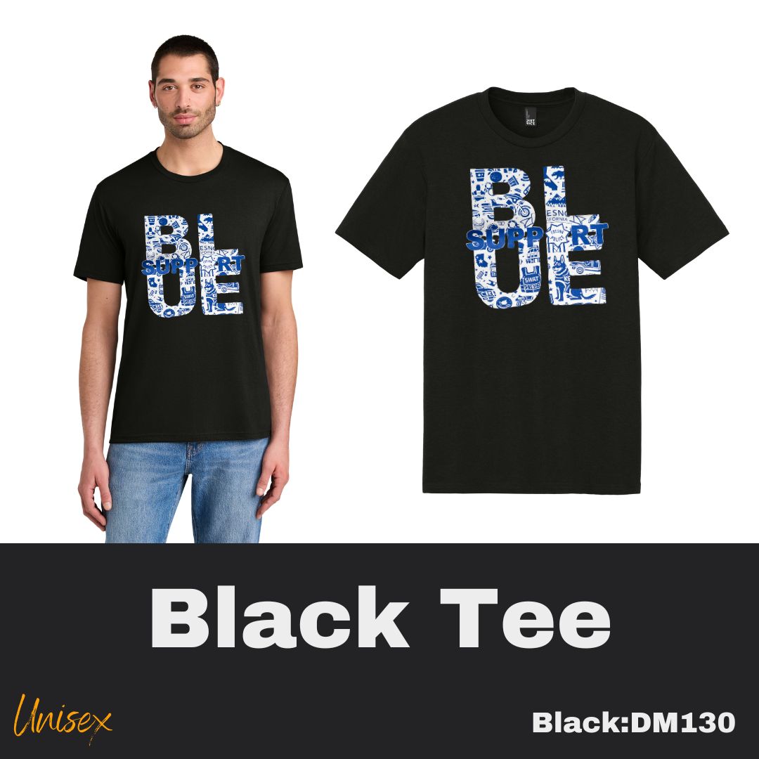 107 Support BLUE Unisex Black Tee