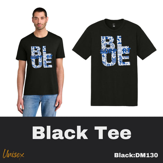 107 Support BLUE Unisex Black Tee