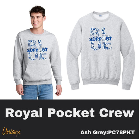 110 Support BLUE Unisex Grey Crew Pocket Sweatshirt
