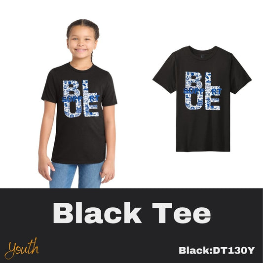 111 Support BLUE Youth Black Tee