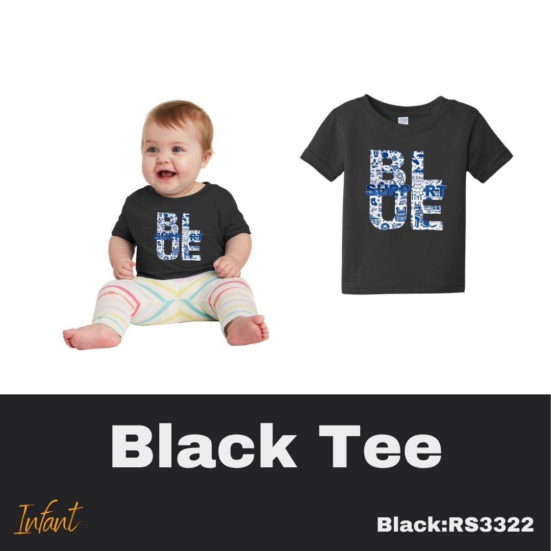 112 Support BLUE Black Tee Infant