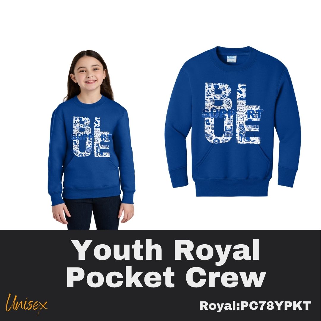 117 Support BLUE Royal Crew Pocket Sweatshirt