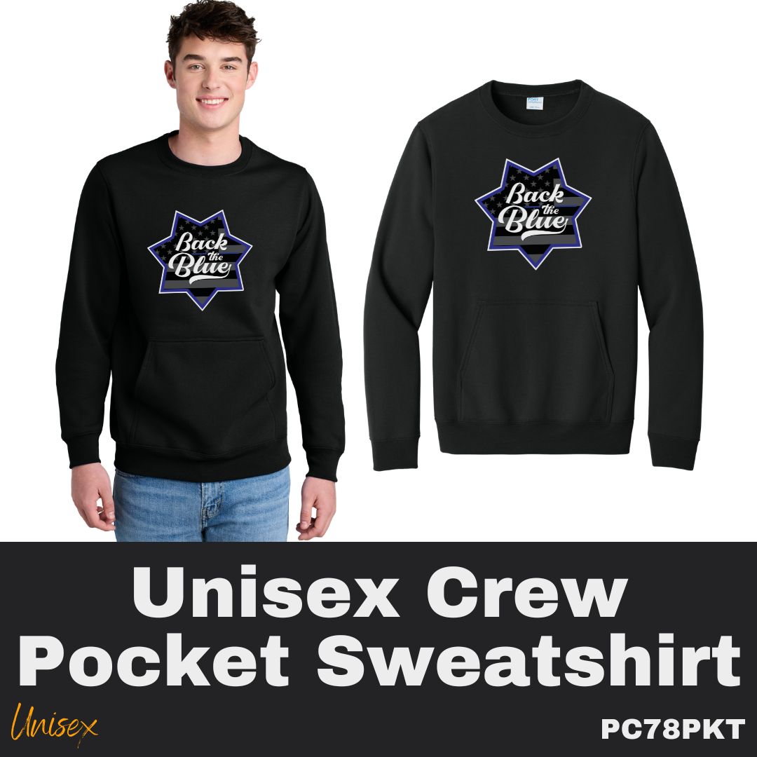 118 Back the Blue Black Unisex Crew Pocket Sweatshirt