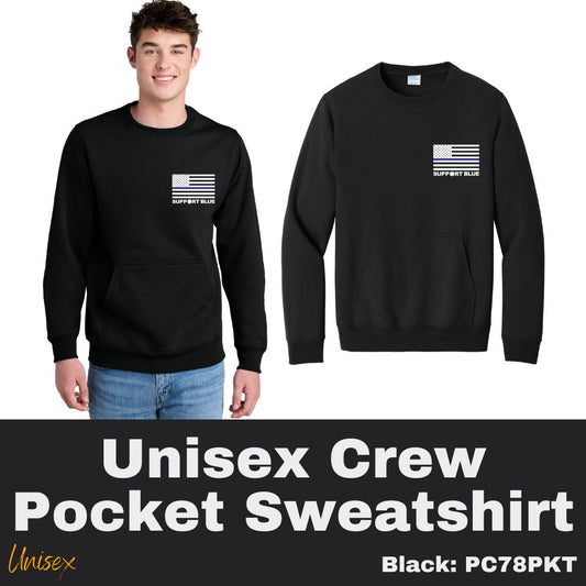 121 SB White Flag Blue Line Black Unisex Crew Pocket Sweatshirt