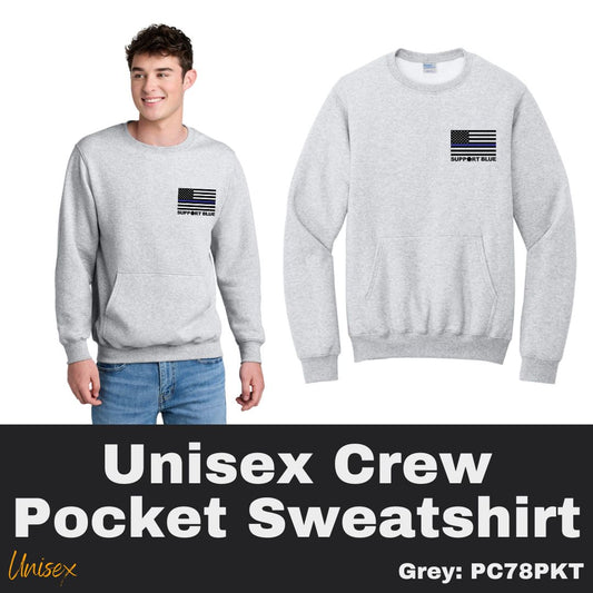 122 SB White Flag Blue Line Grey Unisex Crew Pocket Sweatshirt