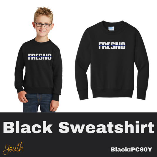 53 Fresno Blue Line Block Youth Black Sweatshirt
