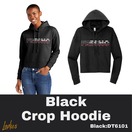 77 Support Fire Ladies Black Crop Hoodie